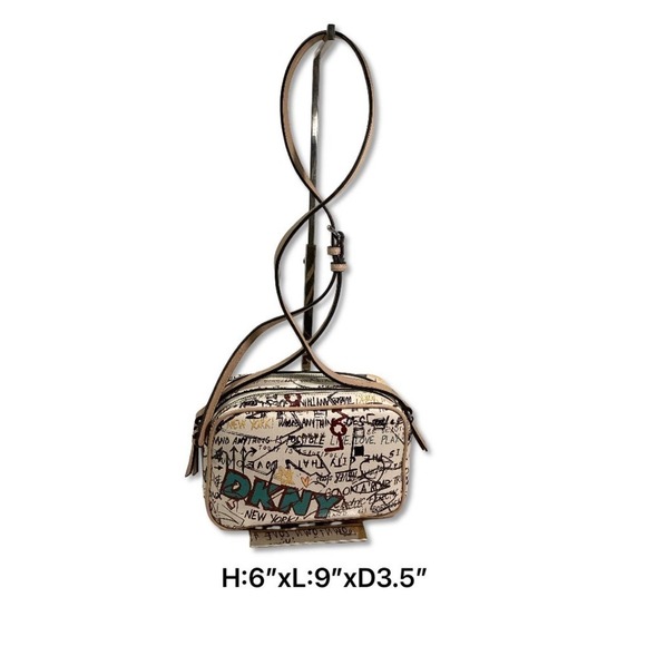 DKNY Erin camera graffiti crossbody bag in beige - Picture 1 of 6